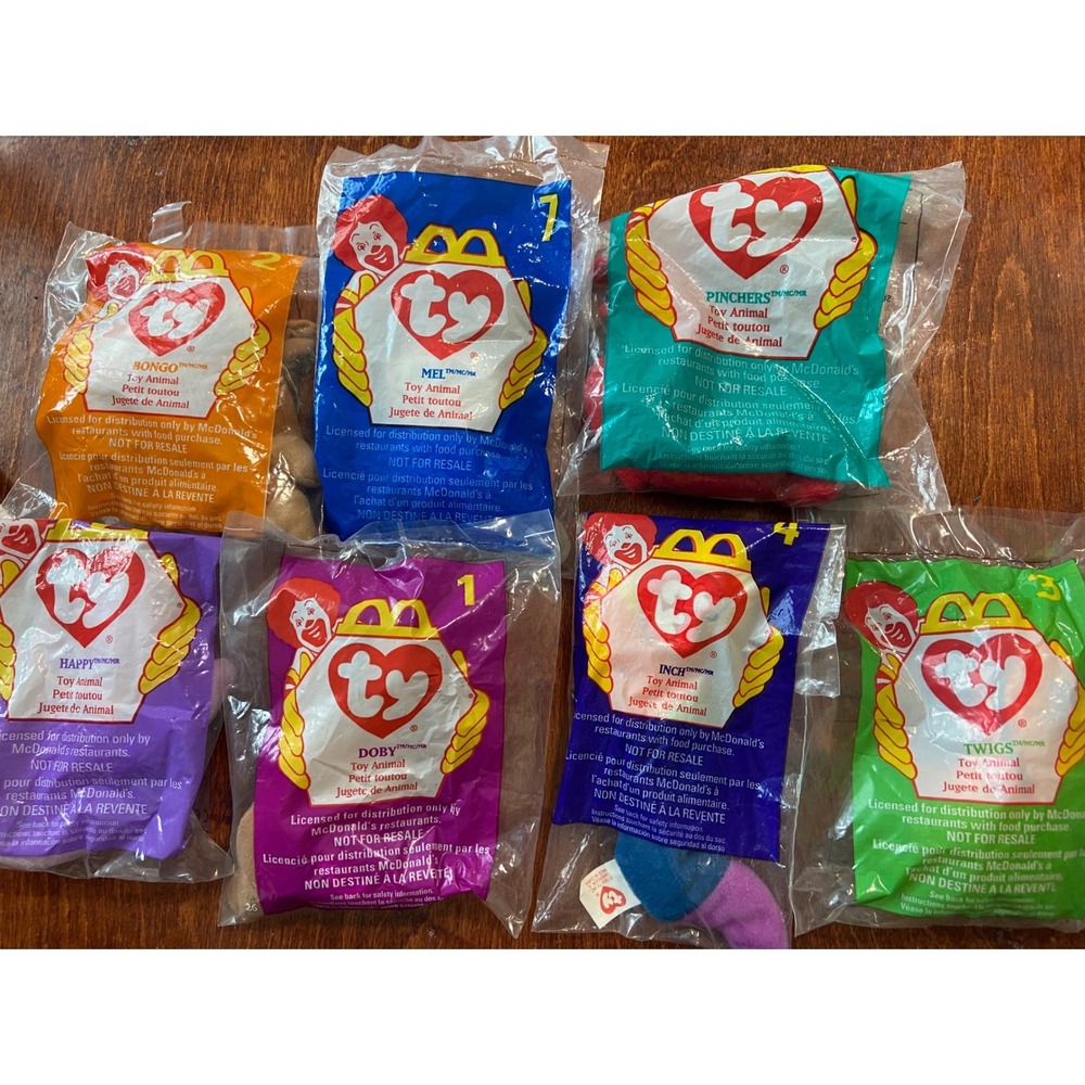1998 McDonald's Ty Teenie Beanie Babies Sealed Lot of 7 Bongo Mel Doby Twigs